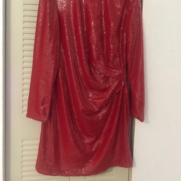 Halston Heritage Emely Mock Neck Sequined Red Dress NWT - Original $445 - Sz. 14 - Picture 9 of 10